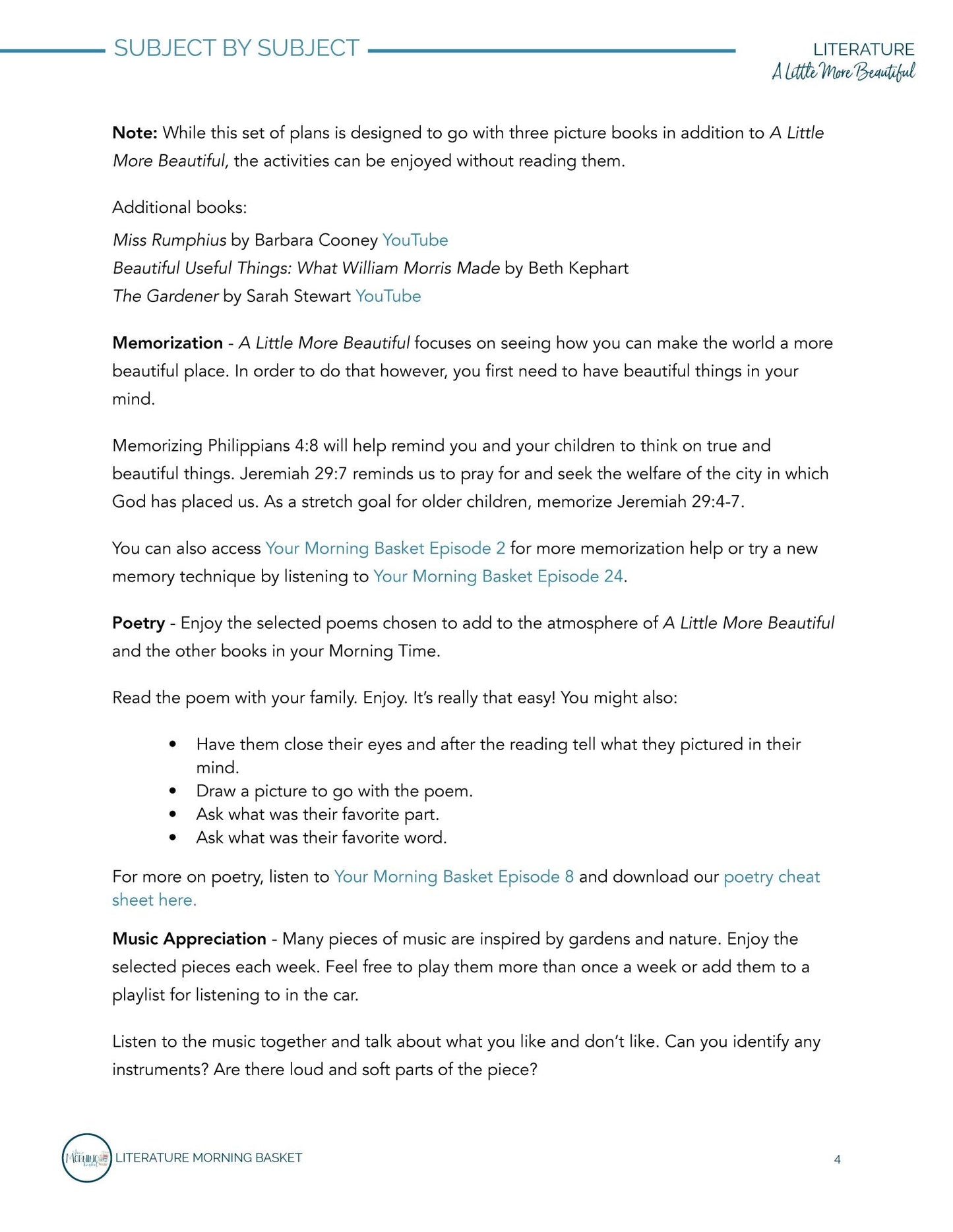A Little More Beautiful Morning Time Plans - Homeschool Better Together