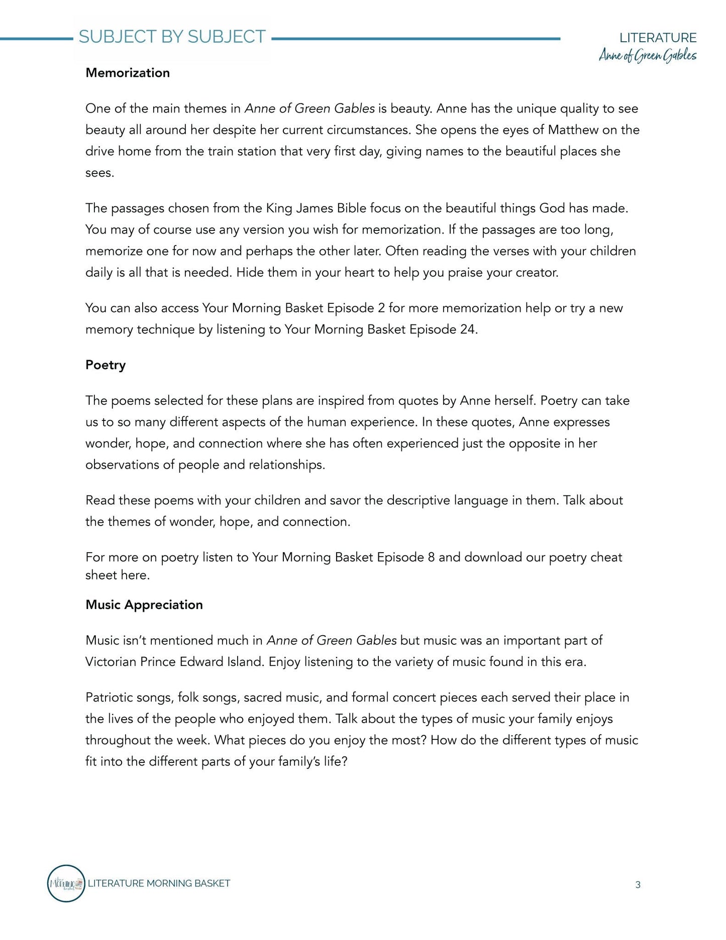 Anne of Green Gables Morning Time Plans - Homeschool Better Together