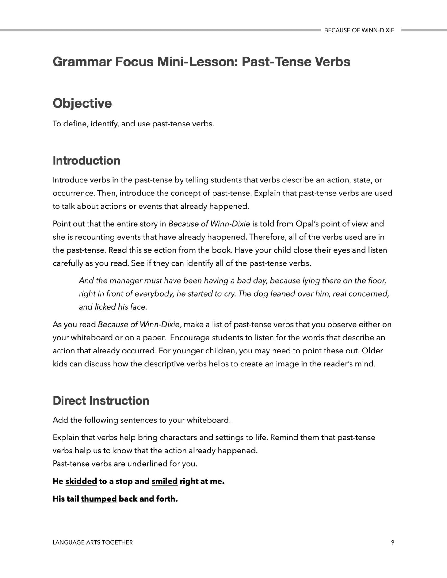 Because of Winn - Dixie Language Arts Together - Homeschool Better Together