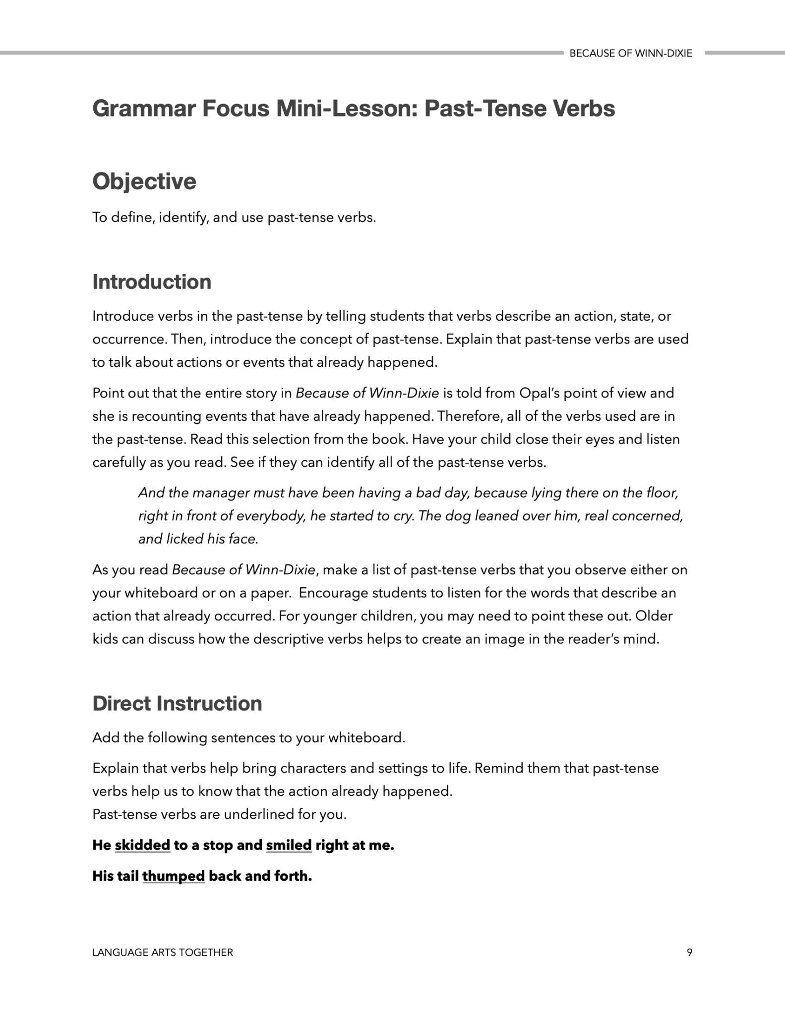 Because of Winn - Dixie Language Arts Together - Homeschool Better Together