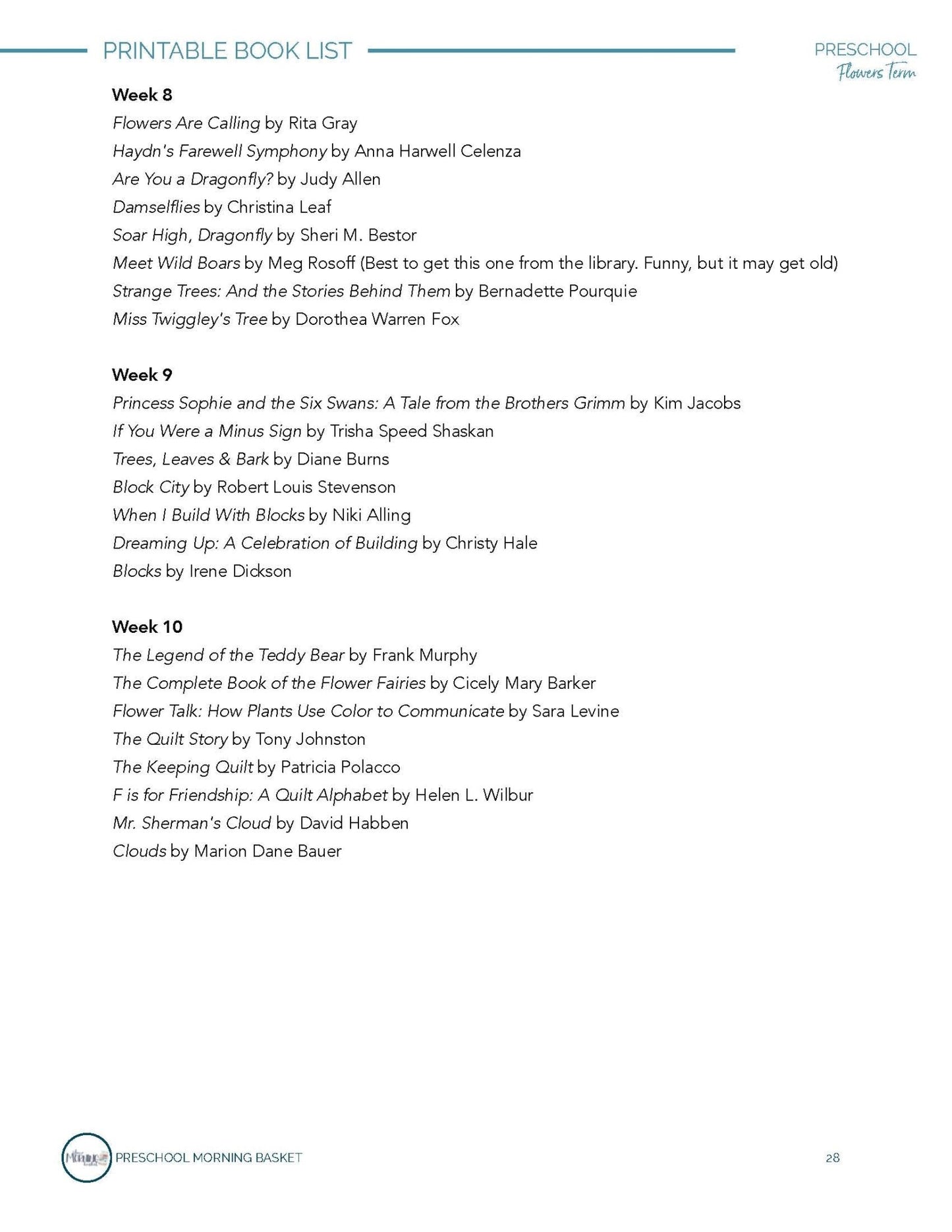 Flowers Term: Early Learner Morning Time Plans - Homeschool Better Together