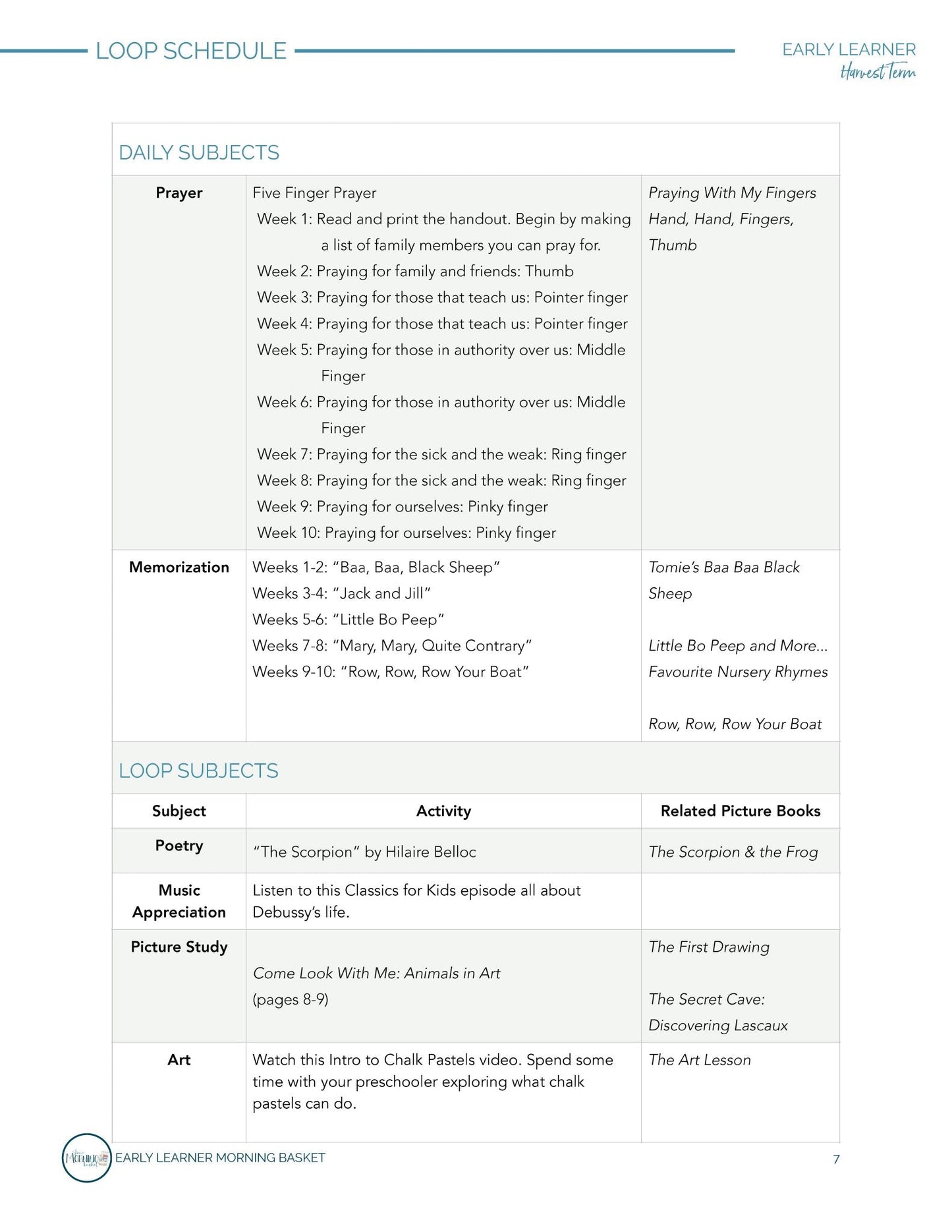Harvest Term: Early Learner Morning Time Plans - Homeschool Better Together