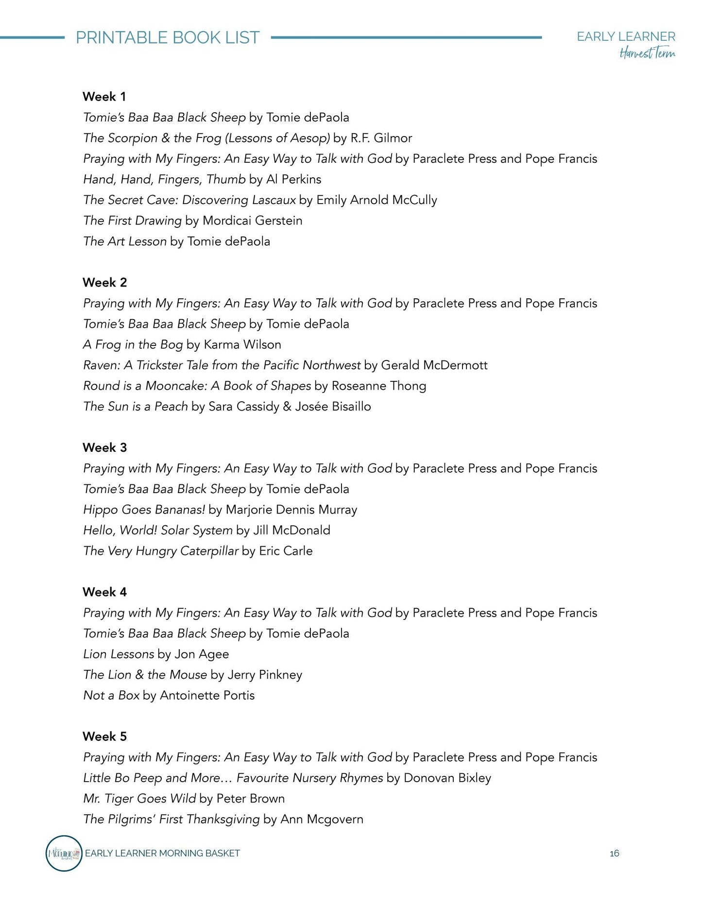 Harvest Term: Early Learner Morning Time Plans - Homeschool Better Together
