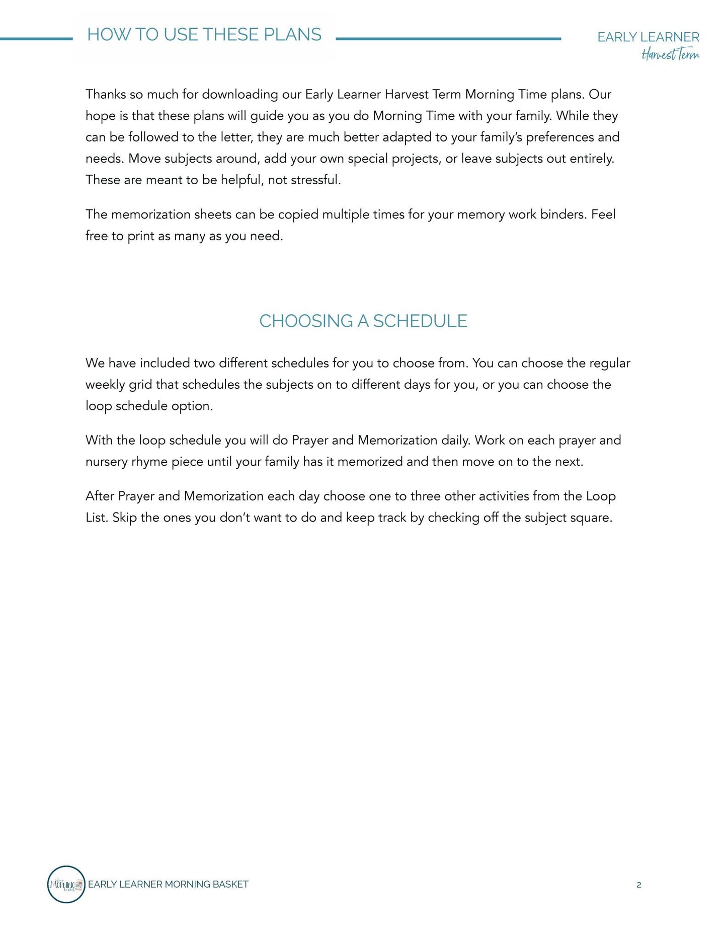 Harvest Term: Early Learner Morning Time Plans - Homeschool Better Together