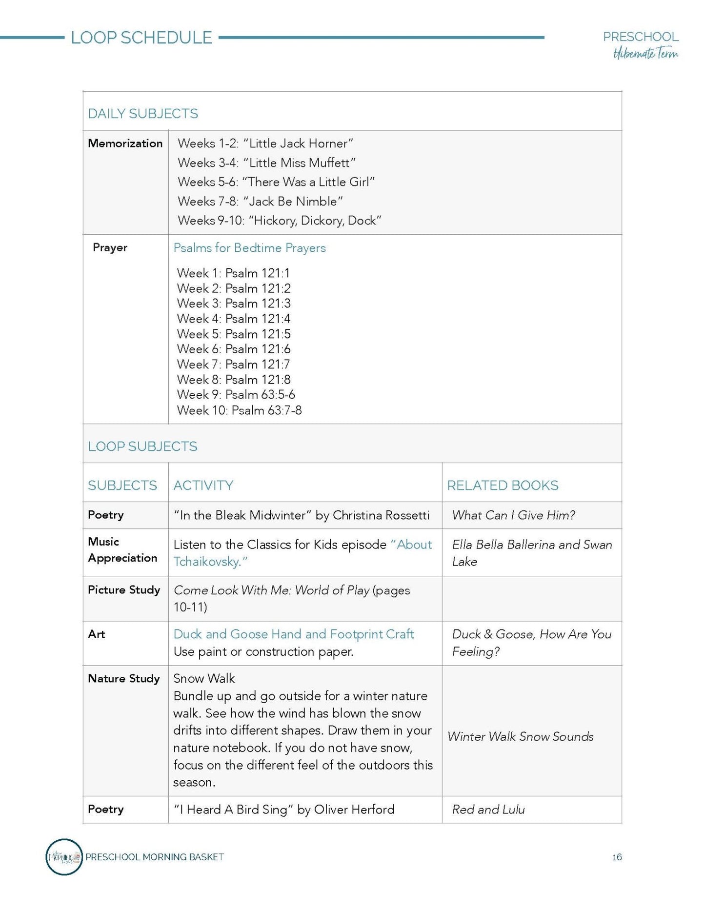 Hibernate Term: Early Learner Morning Time Plans - Homeschool Better Together