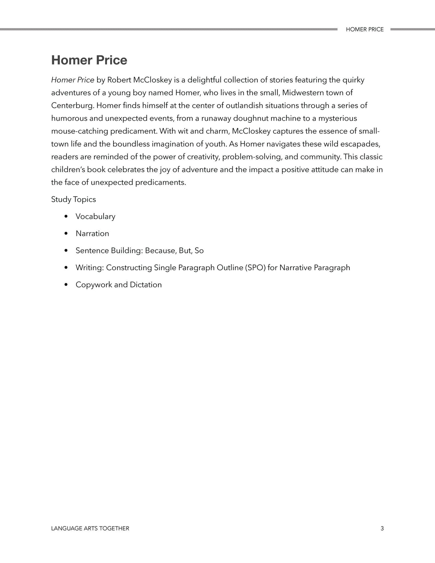 Homer Price Language Arts Together - Homeschool Better Together