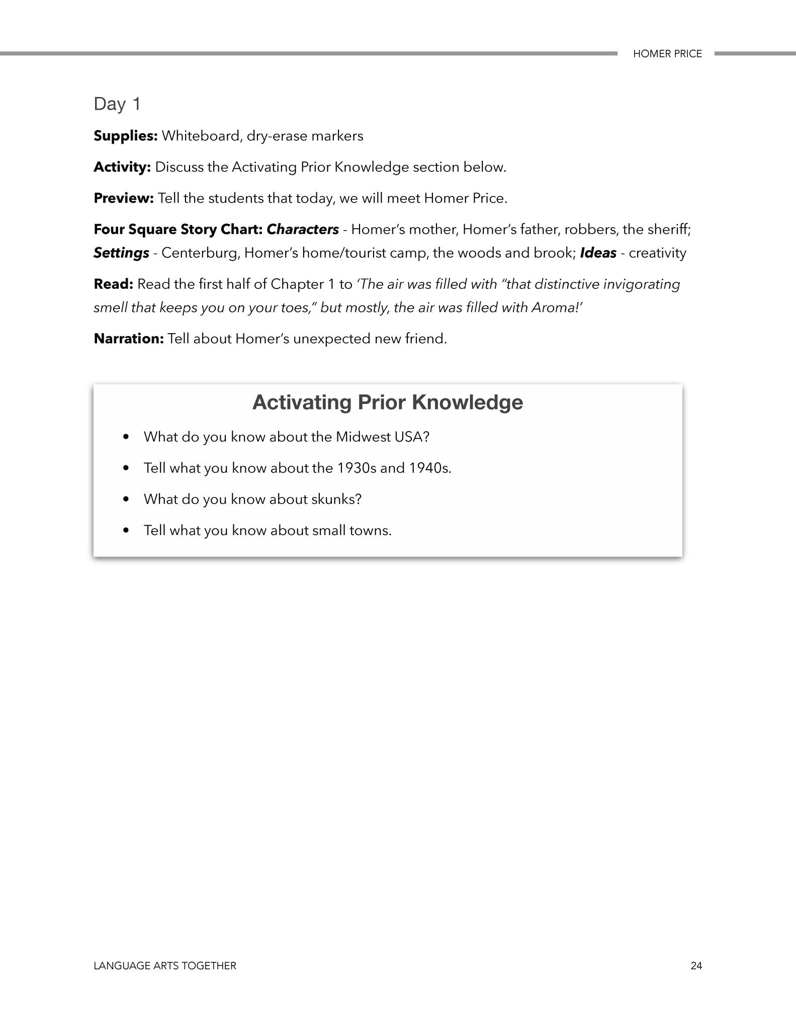 Homer Price Language Arts Together - Homeschool Better Together