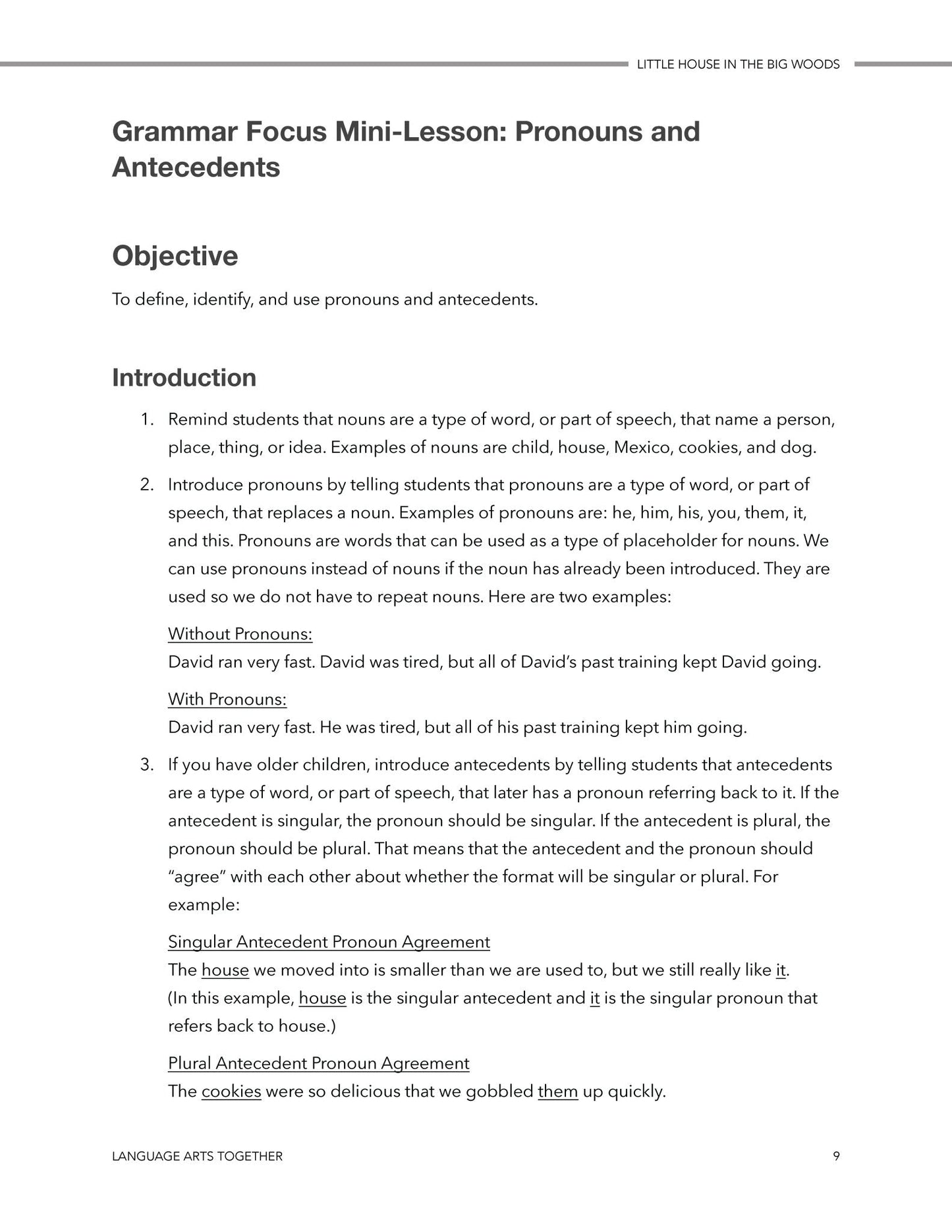 Little House in the Big Woods Language Arts Together - Homeschool Better Together