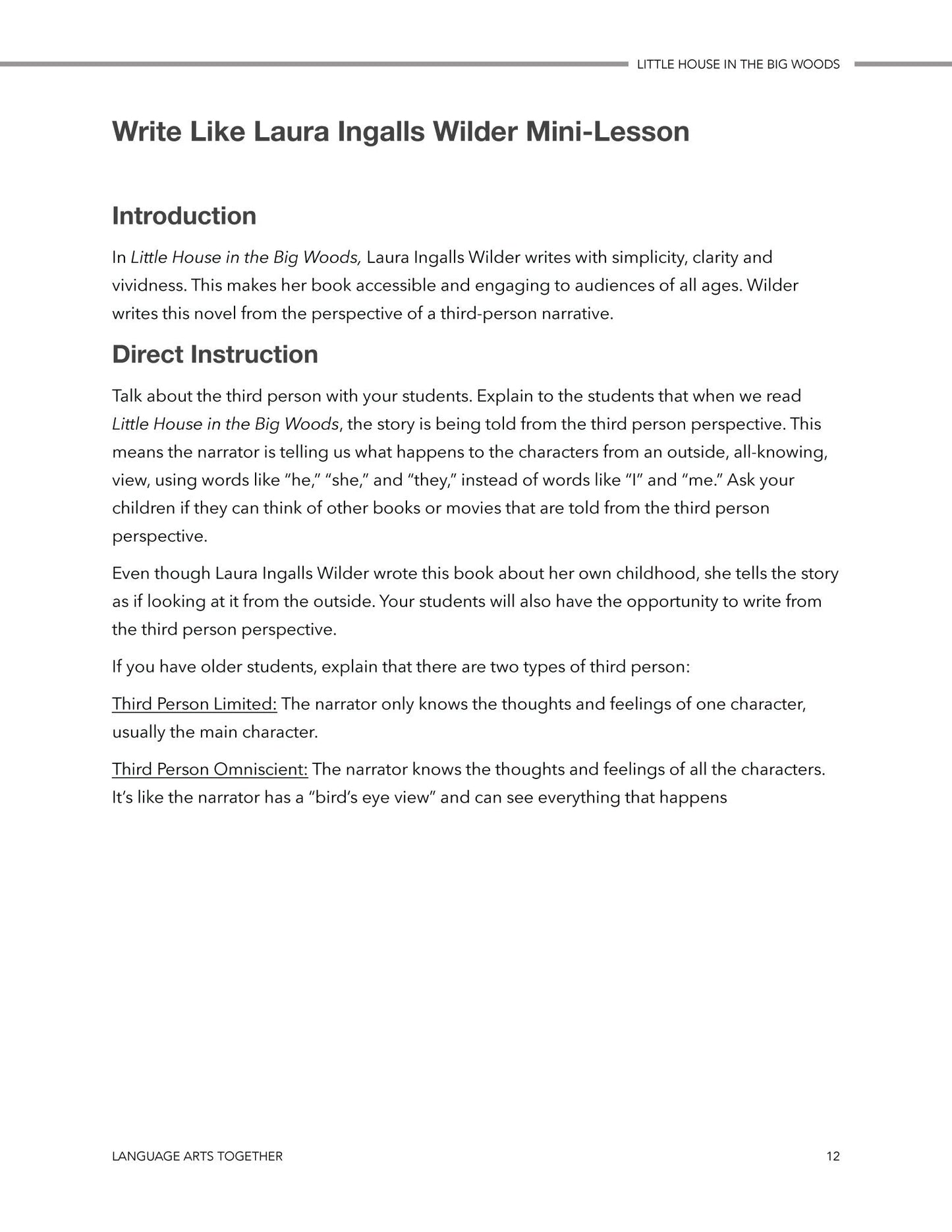 Little House in the Big Woods Language Arts Together - Homeschool Better Together