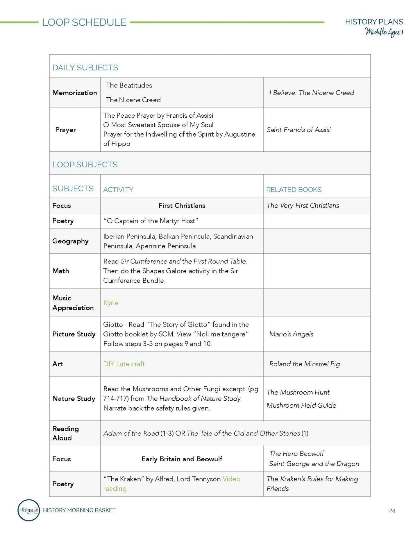Middle Ages Term 1 Morning Time Plans - Homeschool Better Together