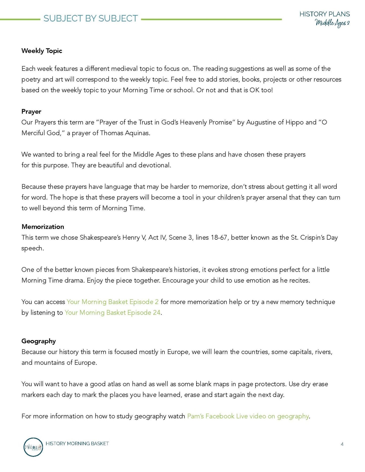 Middle Ages Term 2 Morning Time Plans - Homeschool Better Together