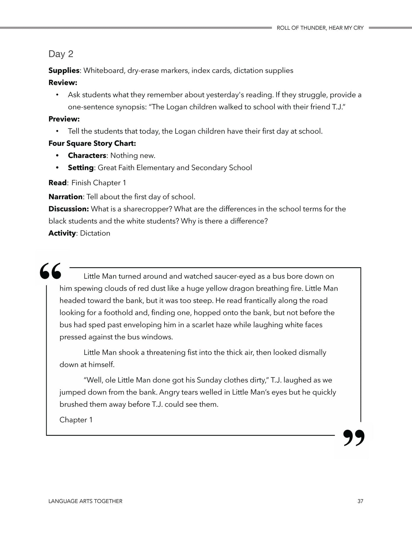 Roll of Thunder Hear My Cry Middle School Language Arts Together - Homeschool Better Together