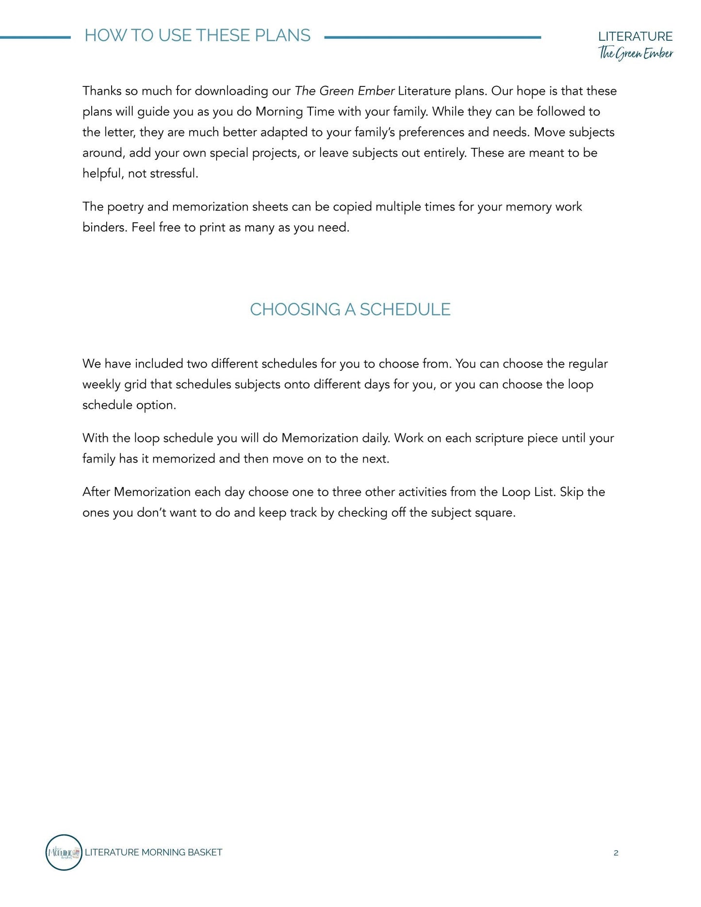 The Green Ember Morning Time Plans - Homeschool Better Together