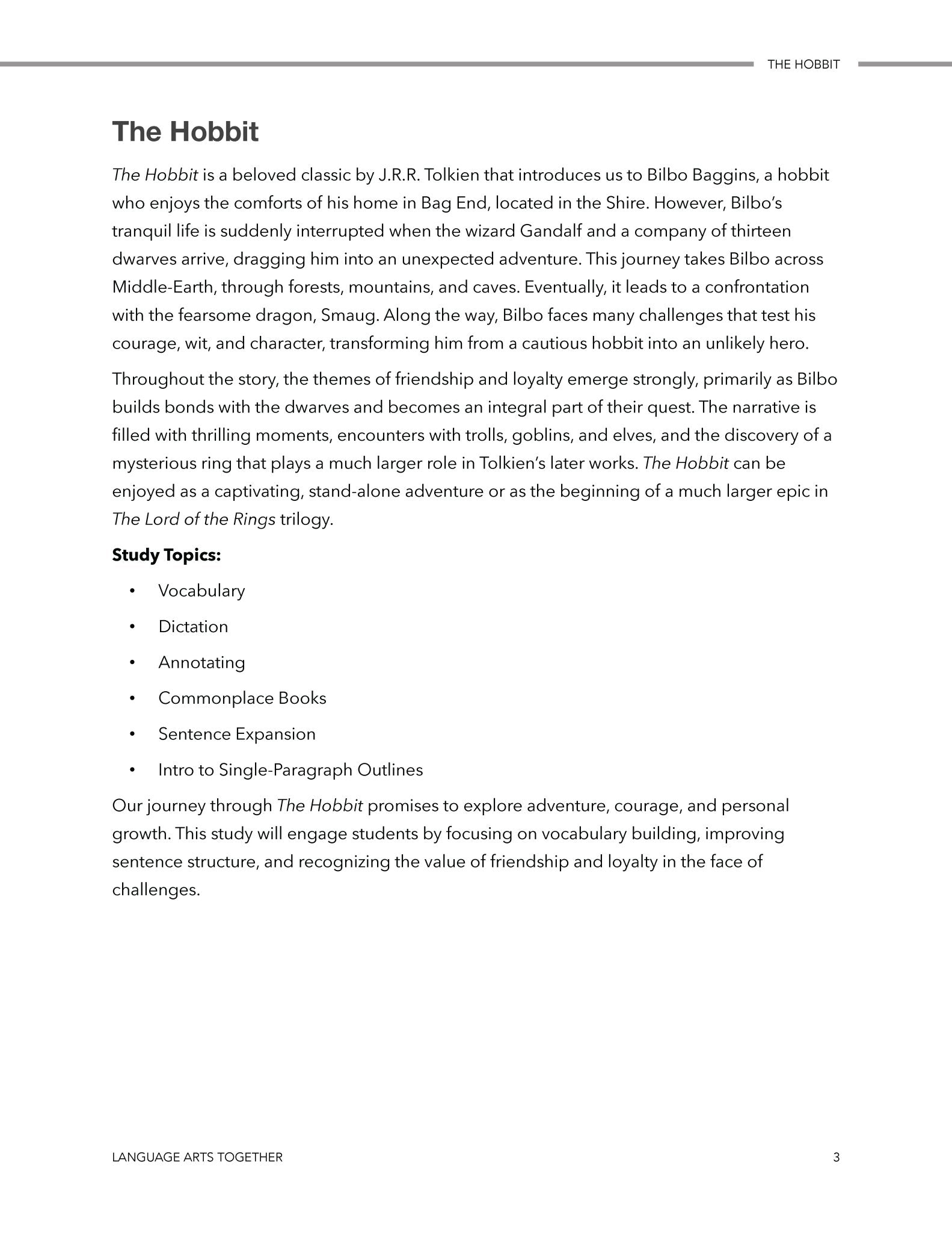 The Hobbit Middle School Language Arts Together - Homeschool Better Together