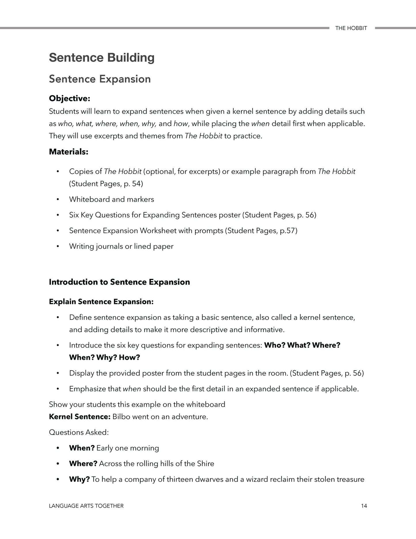 The Hobbit Middle School Language Arts Together - Homeschool Better Together