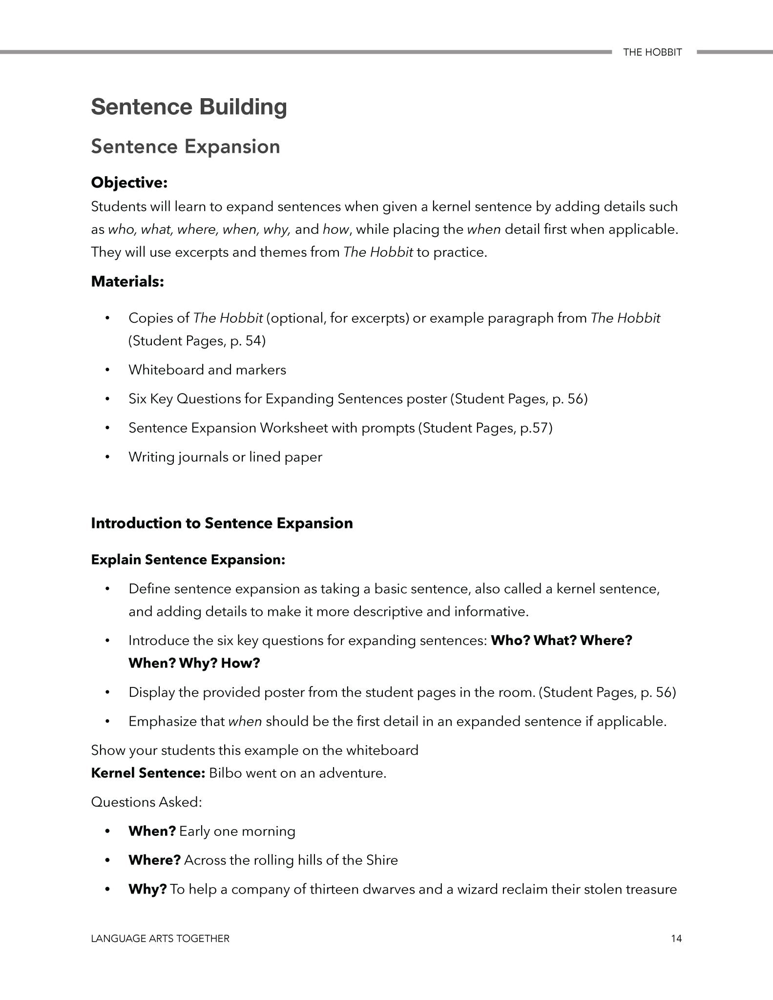 The Hobbit Middle School Language Arts Together - Homeschool Better Together