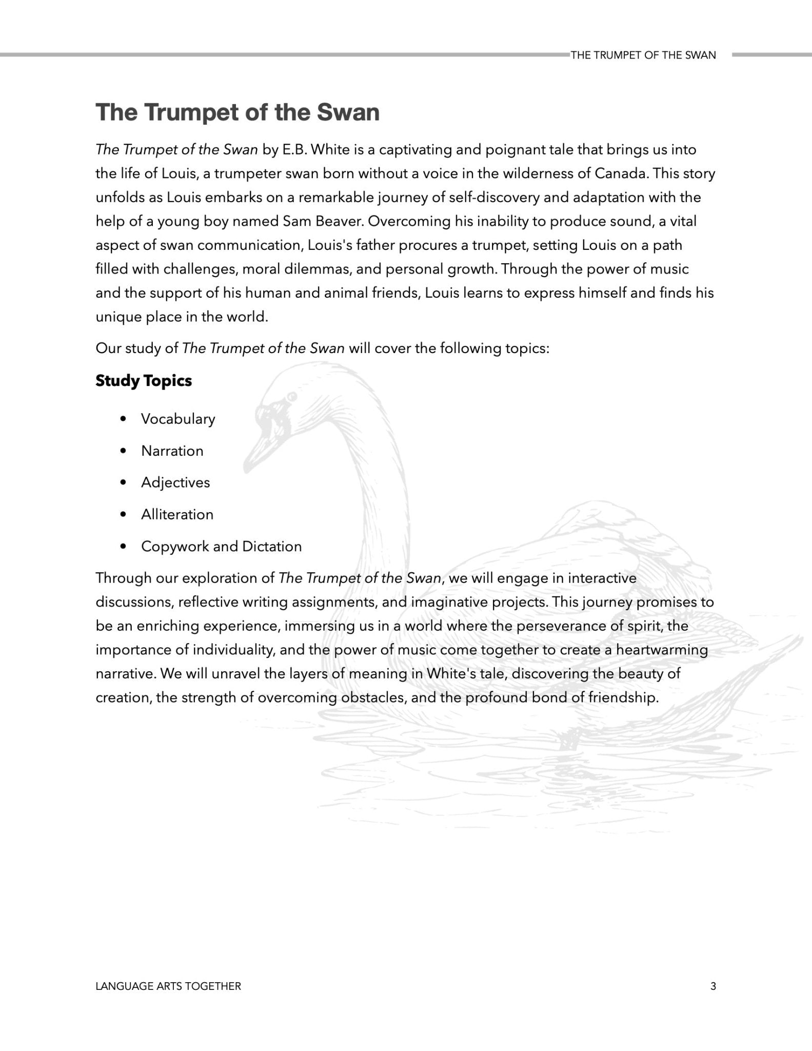 The Trumpet of the Swan Language Arts Together - Homeschool Better Together