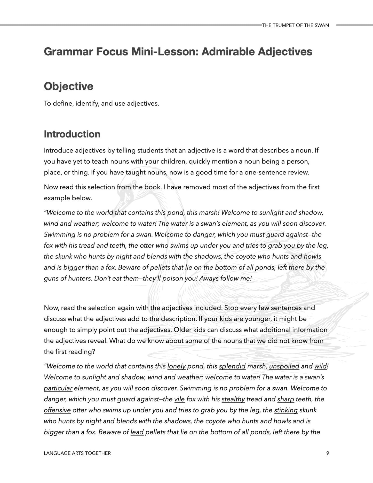 The Trumpet of the Swan Language Arts Together - Homeschool Better Together