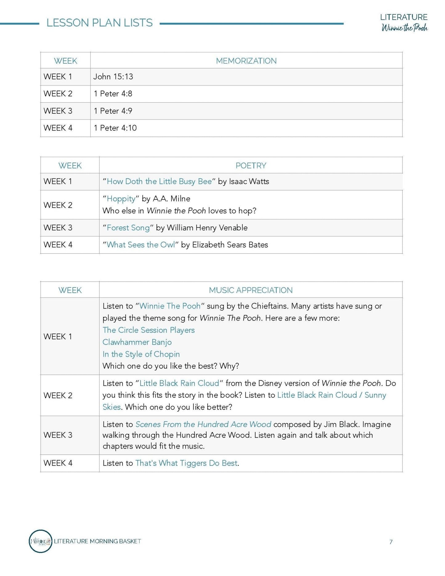 Winnie the Pooh Morning Time Plans - Homeschool Better Together