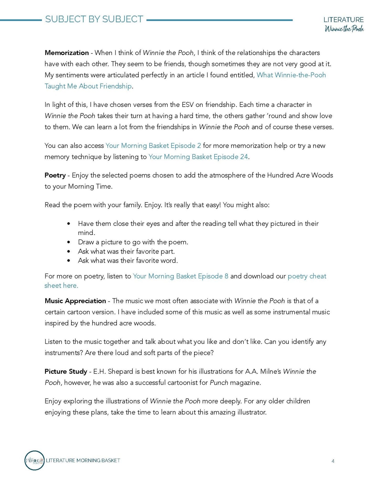 Winnie the Pooh Morning Time Plans - Homeschool Better Together