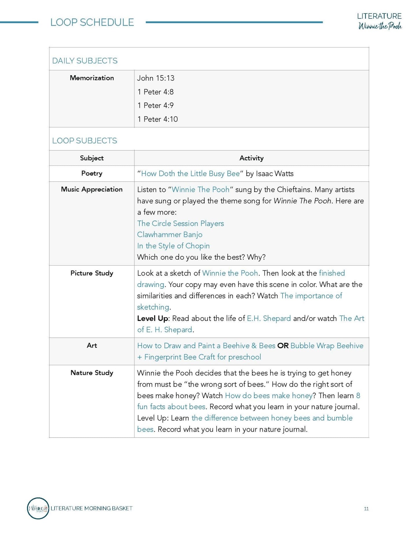 Winnie the Pooh Morning Time Plans - Homeschool Better Together