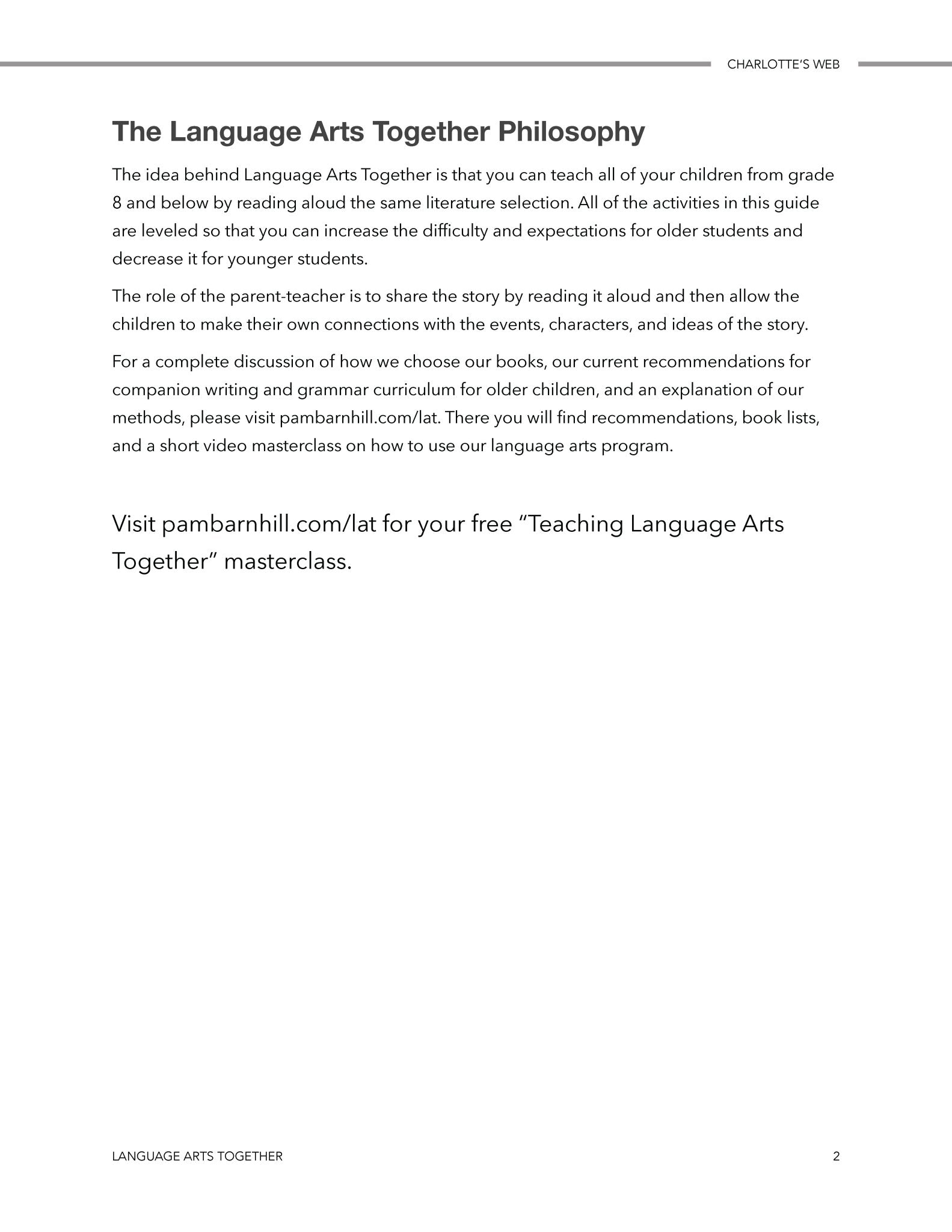 Charlotte's Web Language Arts Together - Homeschool Better Together