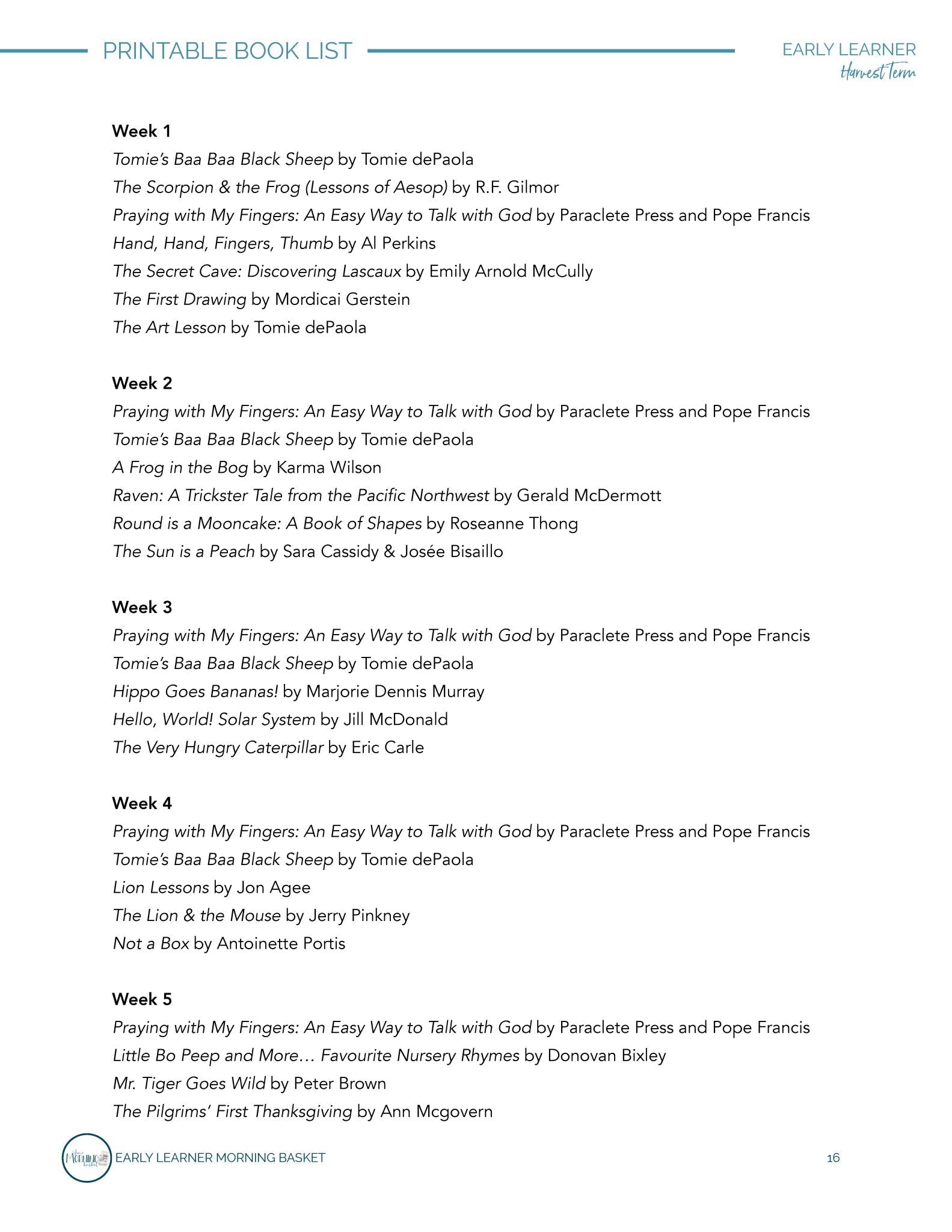 Harvest Term: Early Learner Morning Time Plans - Homeschool Better Together