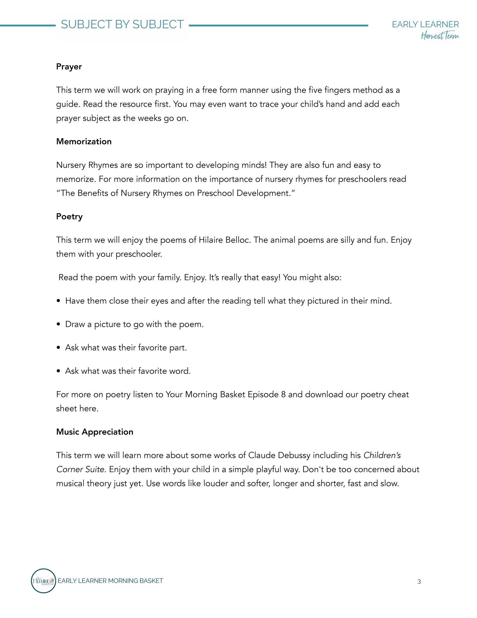 Harvest Term: Early Learner Morning Time Plans - Homeschool Better Together