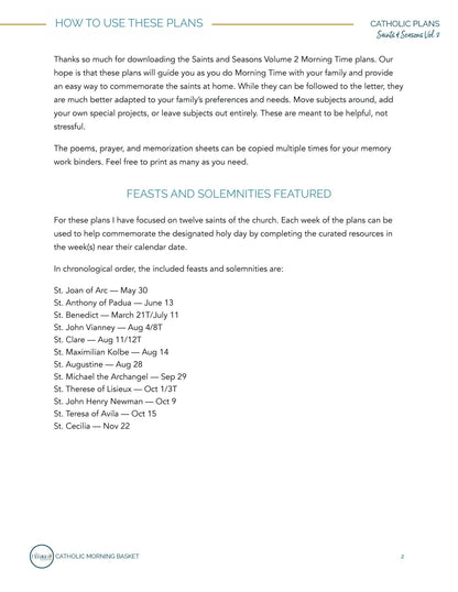 Saints and Seasons Morning Time Plans Vol. 2 - Homeschool Better Together