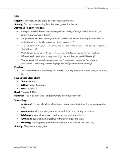 The Phantom Tollbooth Middle School Language Arts Together (FAE) - Homeschool Better Together
