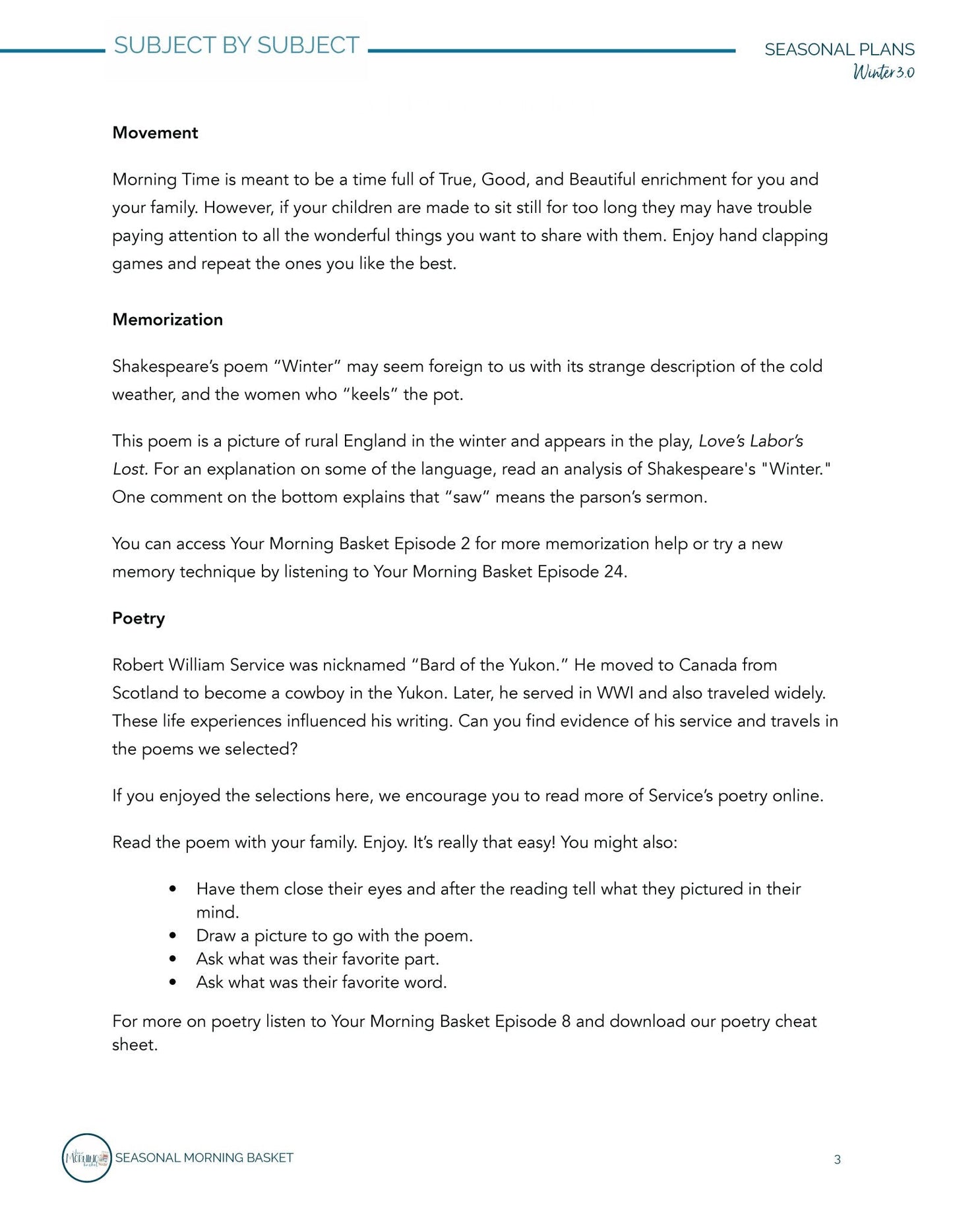 Winter 3.0 Morning Time Plans - Homeschool Better Together